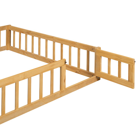 Wooden Full Size Children's Bed with Detachable Headboard and Integrated Clothes Drying Rack, Natural - V.I.P Digital Presence