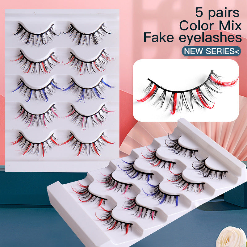 Color false eyelashes 5D multi-layer thick cross mink eyelashes 5 pairs of eyelashes - V.I.P Digital Presence