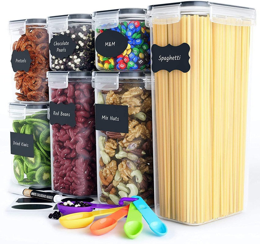 Pack of 7 Food Storage Container Space Saving Plastic Cereal Keeper with Air Tight Lid - V.I.P Digital Presence