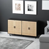 62.20"Elegant and Functional 4-Door Rattan Decorative Storage Cabinet,for Bedroom,Living Room,Office,Easy Assembly,Black - V.I.P Digital Presence