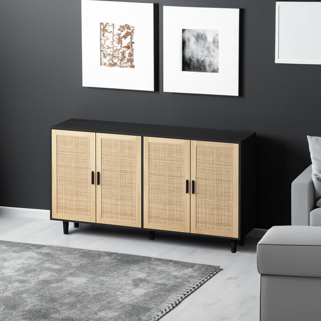 62.20"Elegant and Functional 4-Door Rattan Decorative Storage Cabinet,for Bedroom,Living Room,Office,Easy Assembly,Black - V.I.P Digital Presence