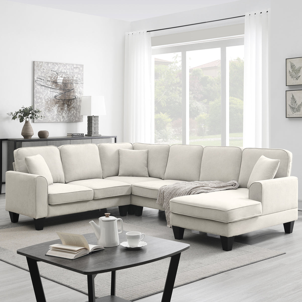 [VIDEO provided] [New] 108*85.5" Modern U Shape Sectional Sofa 7 Seat Fabric Sectional Sofa Set - V.I.P Digital Presence