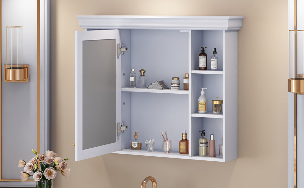 35'' x 28'' Blue Wall Mounted Bathroom Storage Cabinet with Mirror Door, Modern Bathroom Wall Cabinet with Mirror - V.I.P Digital Presence