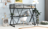 Twin Size Loft Bed with Desk Ladder and Full-Length Guardrails  X-Shaped Frame Black