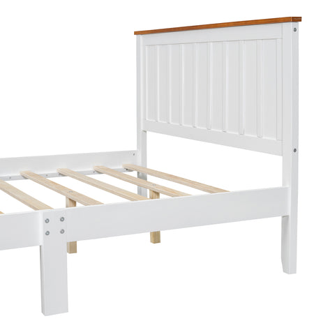 Full Size Wood Platform Bed Wooden Slat Support, Vintage Simple Bed Frame with Rectangular Headboard and Footboard, White - V.I.P Digital Presence