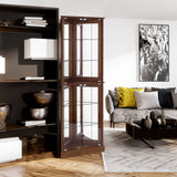 Corner Curio Dispaly Cabinet with Lights, Adjustable Tempered Glass Shelves, Mirrored Back,Walnut(E26 light bulb not included) - V.I.P Digital Presence