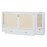 Large Murphy bed wall mounted bed with drawers, 2 storage cabinets, 1 set of sockets and USB ports, white - V.I.P Digital Presence