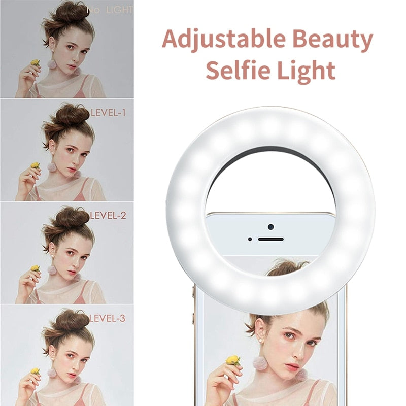 Anillo de luz para selfies con 40 lámparas LED de 3200 K a 6500 K, actualizado, para iPhone, Android, smartphone, vlog, luz de relleno, recargable. 
