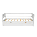 win Size Daybed with Trundle and Foldable Shelves on Both Sides White