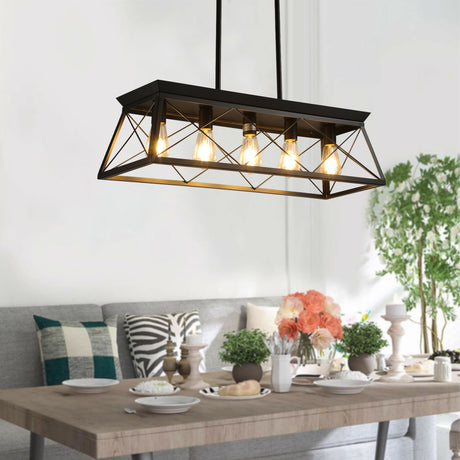 5-light farmhouse pendant light, metal pendant light island fixture, modern rectangular island light, pure black (no bulb) - V.I.P Digital Presence