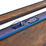 Large metal platform bed frame with wooden headboard and footboard with USB LINER and LED lights