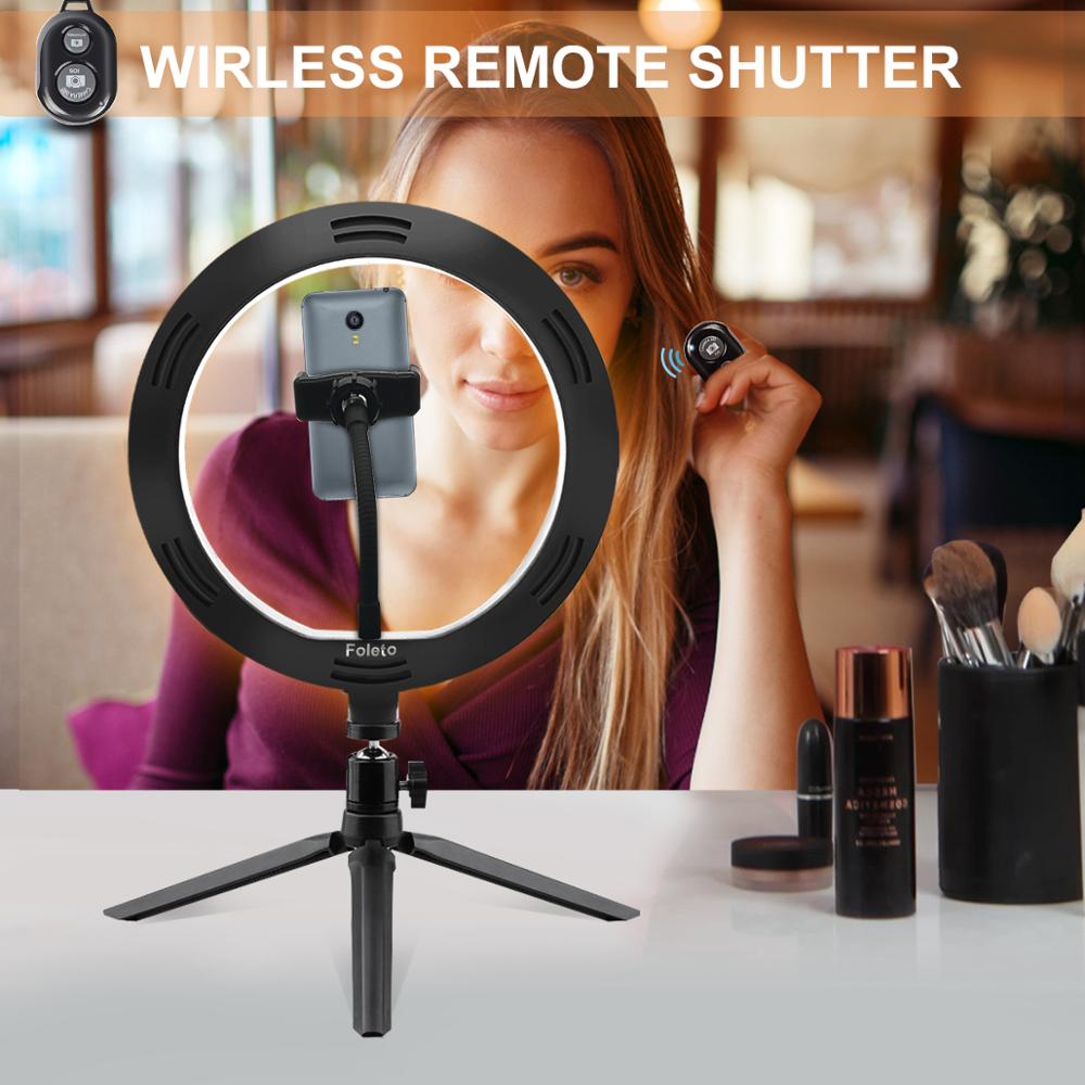 Anillo de luz LED Rovtop de 10 pulgadas y 26 cm con soporte para selfies, trípode y soporte para teléfono de iPhone para fotografía de video.