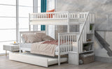 Twin over Full Bunk Bed with Trundle and Staircase White - V.I.P Digital Presence