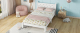 Twin Bed with Button-Decoration Headboard, with Bed Slats,White - V.I.P Digital Presence