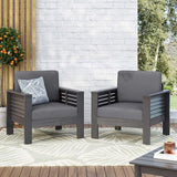 ( Set of 2) Outdoor Acacia Wood Club Chairs with Cushions, Dark Gray, 27.75"D x 32"W x 27.75"H - V.I.P Digital Presence