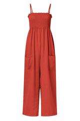 Smocked Spaghetti Strap Wide Leg Jumpsuit - V.I.P Digital Presence