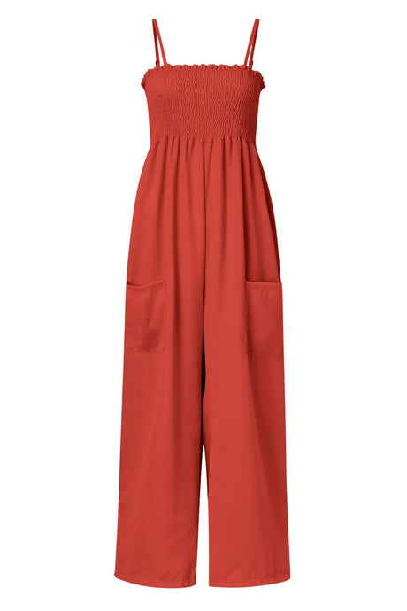 Smocked Spaghetti Strap Wide Leg Jumpsuit - V.I.P Digital Presence