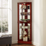 Corner Curio Dispaly Cabinet with Lights, Adjustable Tempered Glass Shelves, Mirrored Back,Cherry(E26 light bulb not included) - V.I.P Digital Presence