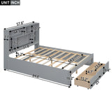 Full Size Platform Bed with Storage Headboard and 2 Drawers, Gray - V.I.P Digital Presence