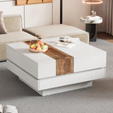 ON-TRANS 31.4 inches x 31.4 inches with sliding tabletop, high gloss center table, hidden storage room white - V.I.P Digital Presence
