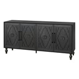 Carved Flower Door Large Storage Cabinet With Metal Handle Suitable For Living Room, Kitchen, Entryway(BLACK) - V.I.P Digital Presence