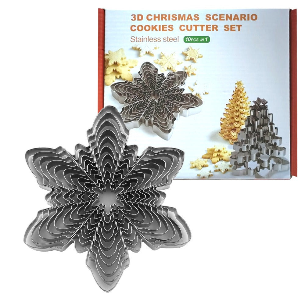Christmas snowflake biscuit mold stainless steel snowflake three-dimensional biscuit mold biscuit cut into 10 pieces set - V.I.P Digital Presence