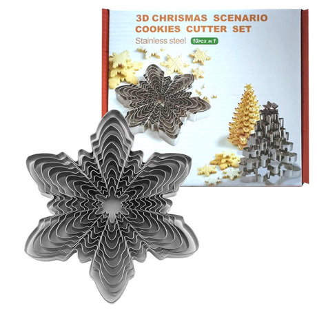 Christmas snowflake biscuit mold stainless steel snowflake three-dimensional biscuit mold biscuit cut into 10 pieces set - V.I.P Digital Presence