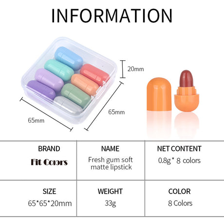 Fit Colors 8 Colors Chewing Gum Small Lipstick Matte Velvet Non-Stick Cup Mini Capsule Lipstick Set - V.I.P Digital Presence