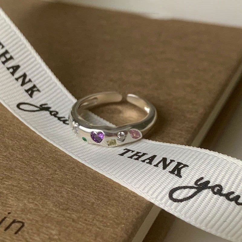 Dopamine love colored zircon diamond ring female niche index finger high-end fashion personality open ring - V.I.P Digital Presence