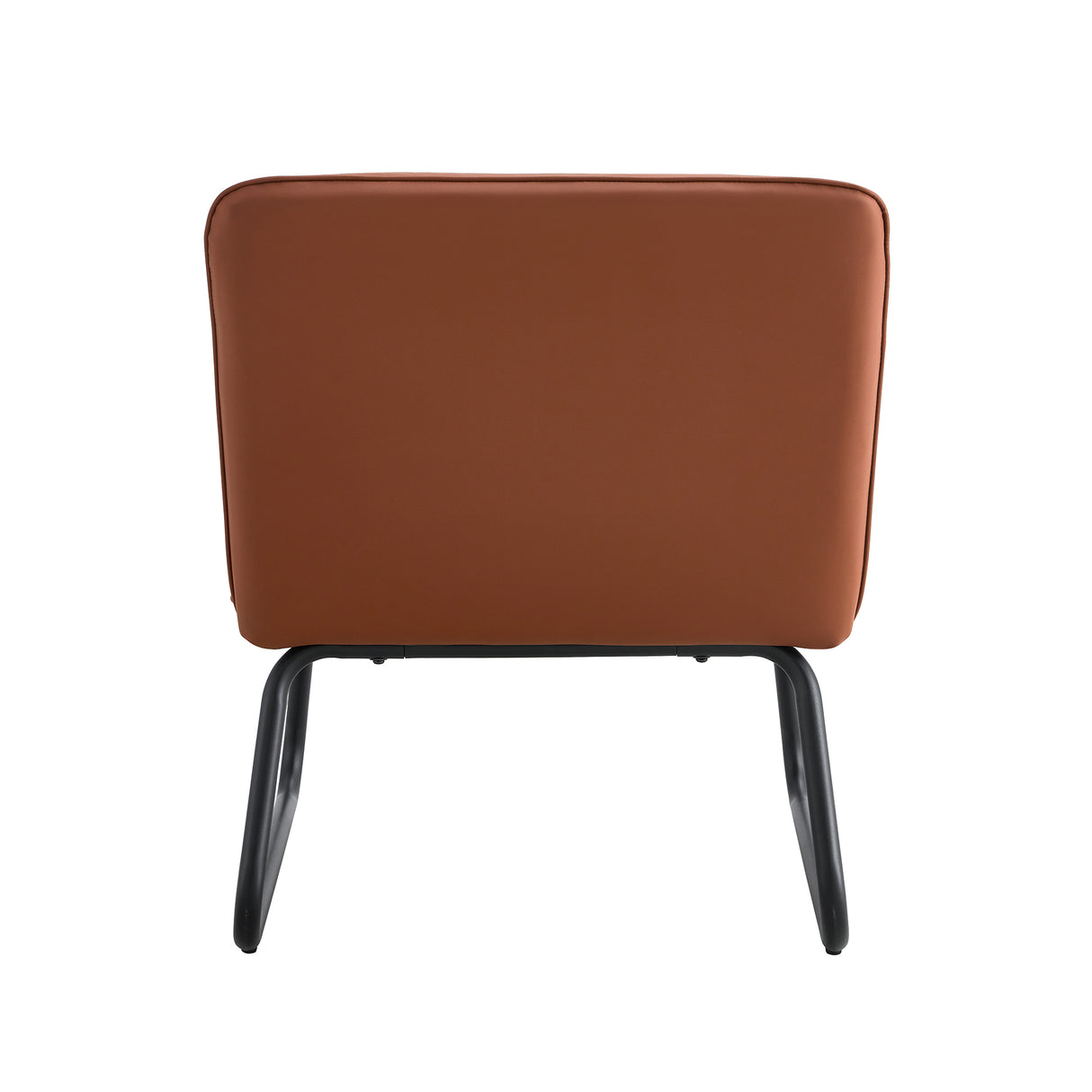 Brown minimalist armless sofa chair with PU backrest and black metal legs