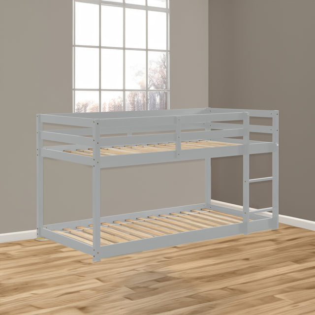 Twin over Twin Floor Bunk Bed,Grey - V.I.P Digital Presence
