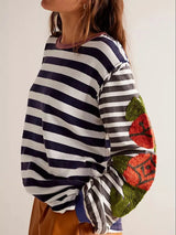 Striped Round Neck Long Sleeve Sweatshirt - V.I.P Digital Presence