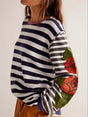 Striped Round Neck Long Sleeve Sweatshirt - V.I.P Digital Presence