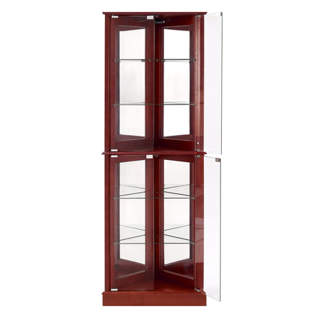 Corner Curio Dispaly Cabinet with Lights, Adjustable Tempered Glass Shelves, Mirrored Back,Cherry(E26 light bulb not included) - V.I.P Digital Presence