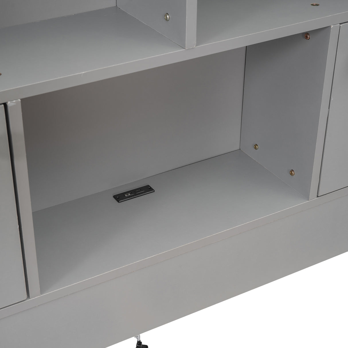 Full Size Platform Bed with Storage Headboard, Charging Station and 4 Drawers, Gray - V.I.P Digital Presence