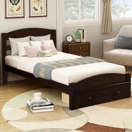 Platform Twin Bed Frame with Storage Drawer and Wood Slat Support No Box Spring Needed Espresso - V.I.P Digital Presence