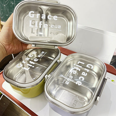 Korean style simple stainless steel two compartment lunch box with cutlery - V.I.P Digital Presence