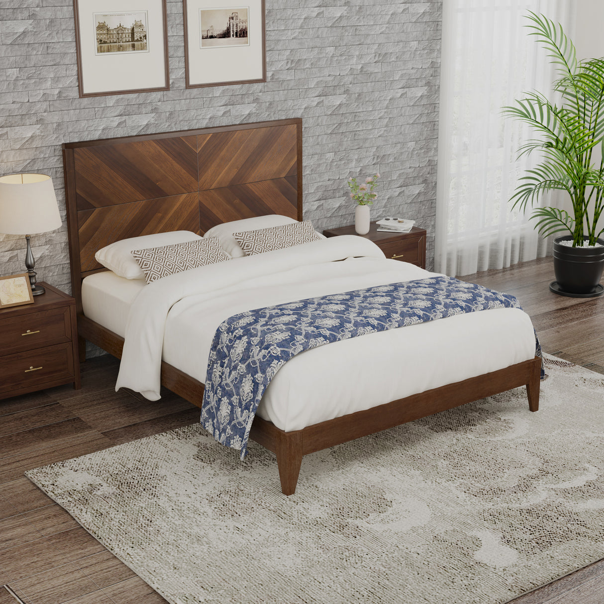 Mid-Century Modern Platform Bed Wood Slat Support with No Box Spring Needed,Full, Walnut - V.I.P Digital Presence