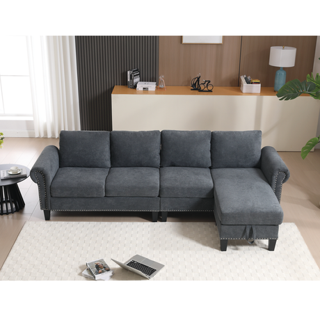 Convertible Sectional Sofa with Storage,L-shaped sofa Modern Linen Fabric Sectional Couches for Living Room,Gray - V.I.P Digital Presence