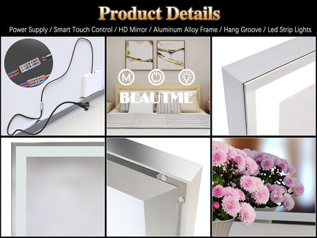 72X32 inch large LED bathroom mirror wall mounted mirror with 3 color modes, aluminum frame wall mounted light, full body mirror - V.I.P Digital Presence