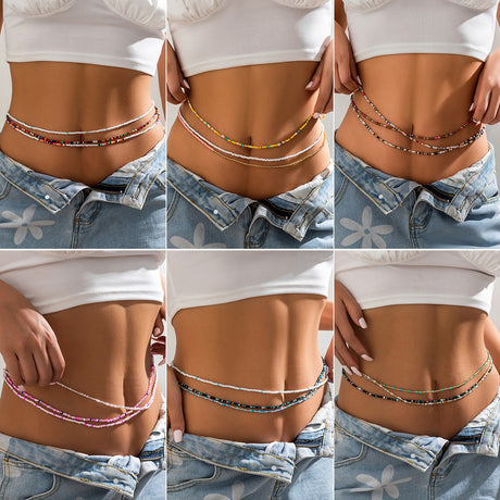 Summer beach rice bead double-layer waist chain waist chain ethnic style elastic bead waist accessory - V.I.P Digital Presence