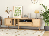 Vine TV stand with 2 cabinets and 2 open shelves, suitable for TVs under 80 inches, with solid wood legs for TV cabinets - V.I.P Digital Presence