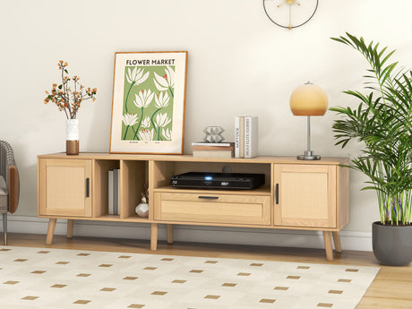 Vine TV stand with 2 cabinets and 2 open shelves, suitable for TVs under 80 inches, with solid wood legs for TV cabinets - V.I.P Digital Presence