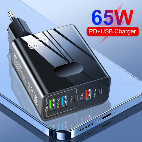 3.1A standard 65W fast charging mobile phone charger type-c PD+3USB multi port travel charging head - V.I.P Digital Presence