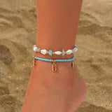 Leisure style beach circular rice bead foot ring 3-piece set, water droplet coin acrylic foot chain - V.I.P Digital Presence