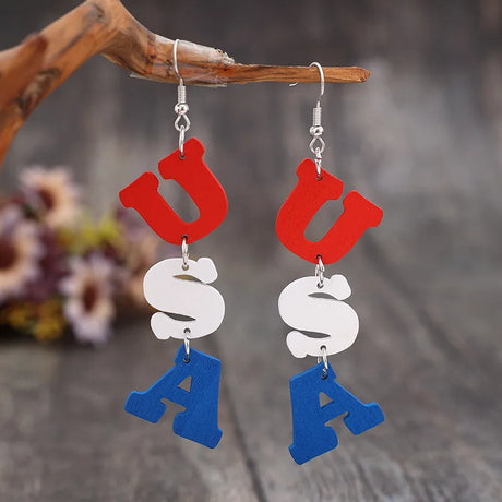 USA Wooden Letter Dangle Earrings - V.I.P Digital Presence