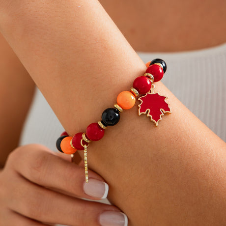 Thanksgiving Creative Maple Leaf Pendant Alloy Bracelet Personalized Letter Pumpkin Bead Bracelet - V.I.P Digital Presence