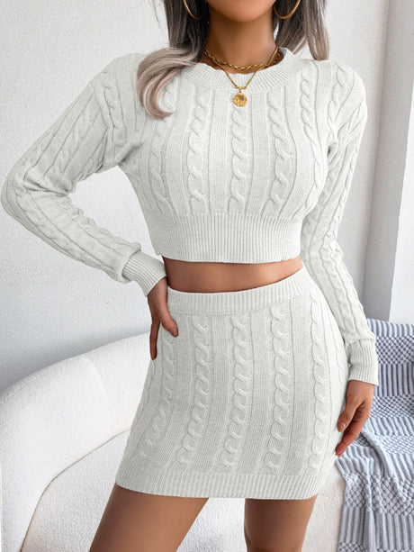 Cable-Knit Cozy Top & Skirt Sweater Set