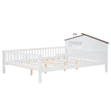 Full Size Wood Platform Bed with House-shaped Headboard, LED and Built-in Storage, White - V.I.P Digital Presence