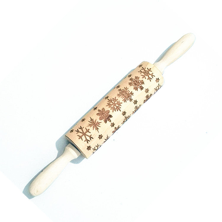 Wooden Rolling Pin Beech Wood Laser Engraved Printing Rolling Pin Christmas Flip Sugar Cookie Pressing Stick - V.I.P Digital Presence